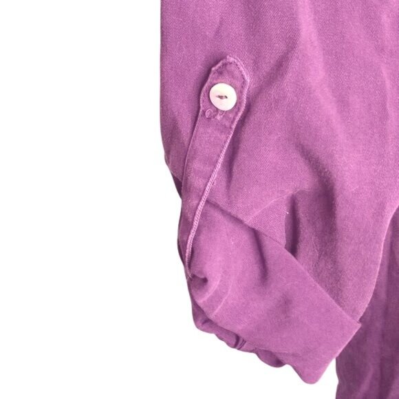 Soft Surroundings Size M Tunic Top Purple Button Front V Neck Roll Tab Sleeves - Picture 6 of 10